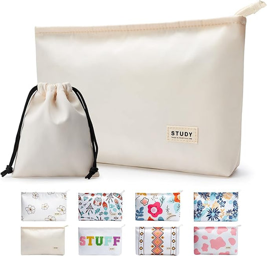 WLLWOO WLLWOO 2pcs Travel Make Up Bags-Cosmetic Bag Nylon Waterproof Large Wide Zipper Coin Purse Travel Toiletry Small Makeup Pouch For Women
