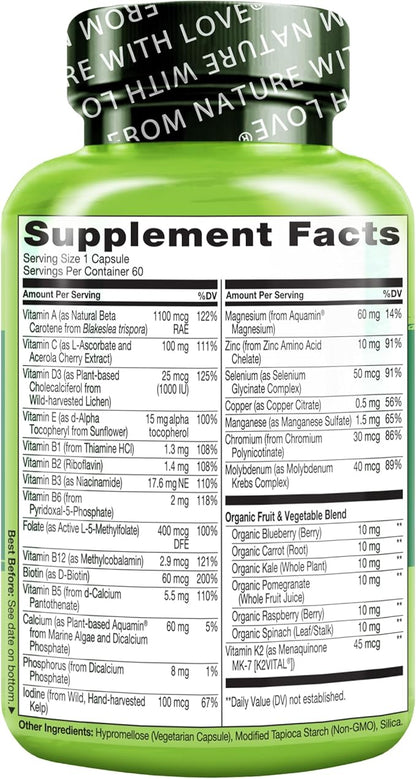 NATURELO Mens Multivitamins for Men 50+ - One Daily Multivitamin for Men with Vitamins, Minerals & Organic Whole Foods Non-GMO, 60 Vegetarian Capsules
