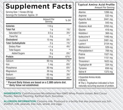 Core Nutritionals ISO, 100% Micro Filtered, Zero Artificial Fillers, 25g Whey Protein Isolate, 32 Servings (Mint Cookie)