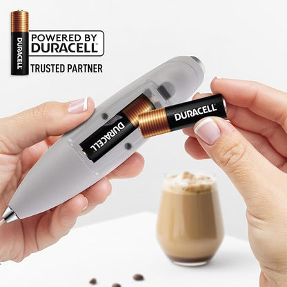 Zulay Kitchen Tornado Whisk Milk Frother with 4 AA Duracell Batteries - Triple Whisk for More Power - Handheld Coffee Frother with Stand - Drink Mixer for Lattes, Matcha & Protein Shakes