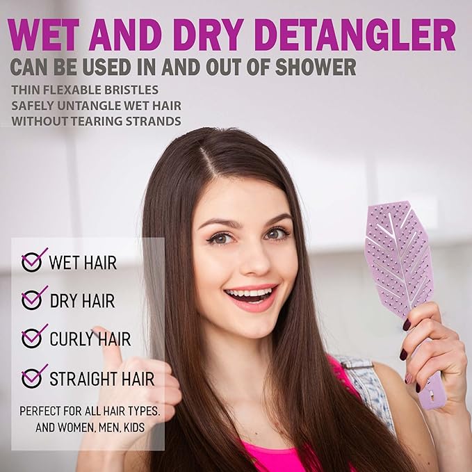 Fiora Naturals Hair Detangling Brush -100% Bio-Friendly Detangler hair brush w/Ultra-soft Bristles- Glide Through Tangles with Ease - For Curly, Fine, Women, Men, Kids, Toddlers, Wet and Dry Hair