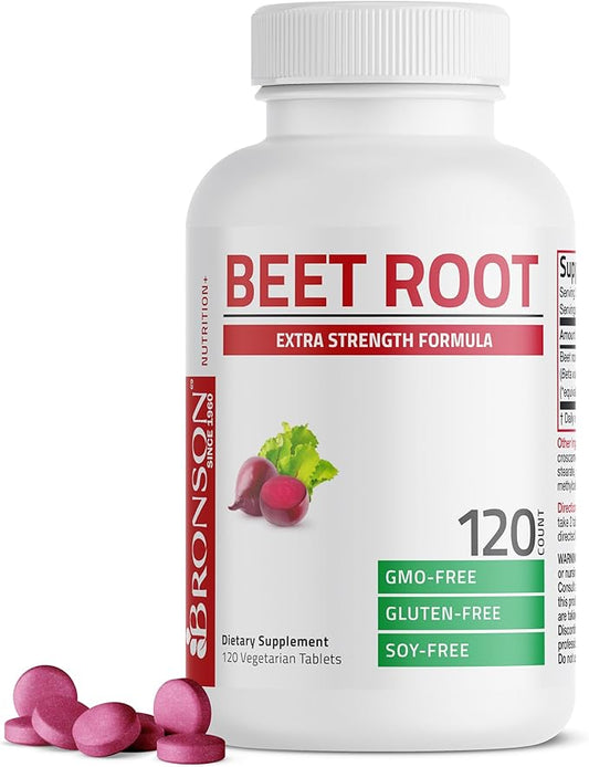 Bronson Beet Root Extra Strength (Equivalent to 2000mg Beet Root per Serving from 500mg 4:1 Extract), Non-GMO, 120 Vegetarian Tablets