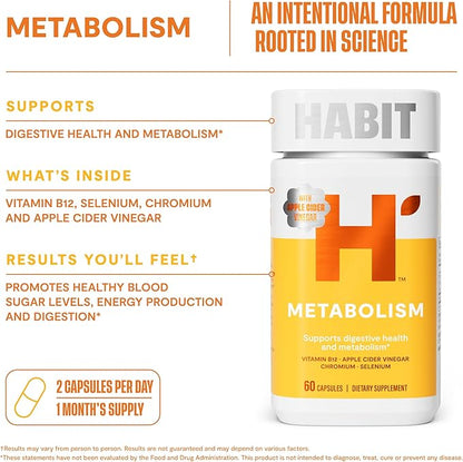 Habit Metabolism Supplement (60 Capsules) - Supports Digestive Health & Metabolism, Vitamin B12, Selenium, Chromium, Apple Cider Vinegar, Vegan, Non-GMO (1 Pack)