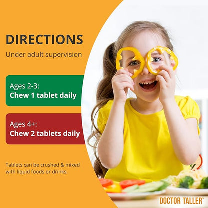 Doctor Taller Kids - Kids Multivitamins, Toddler Vitamins - Support Bone Strength, Enhanced Immunity with Calcium, Multivitamins for Ages 2 to 9 - Grape Flavor - 90 Vegan Chewable Tablets | 2 Pack