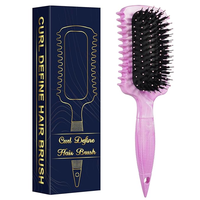 Curl Defining Brush, Volume Curly Hair Brush Products for Effortlessly Detangling Shaping and Styling Women's Men's Curls on All Wet or Dry Hair Types, Reduces Frizz (Marble Purple)