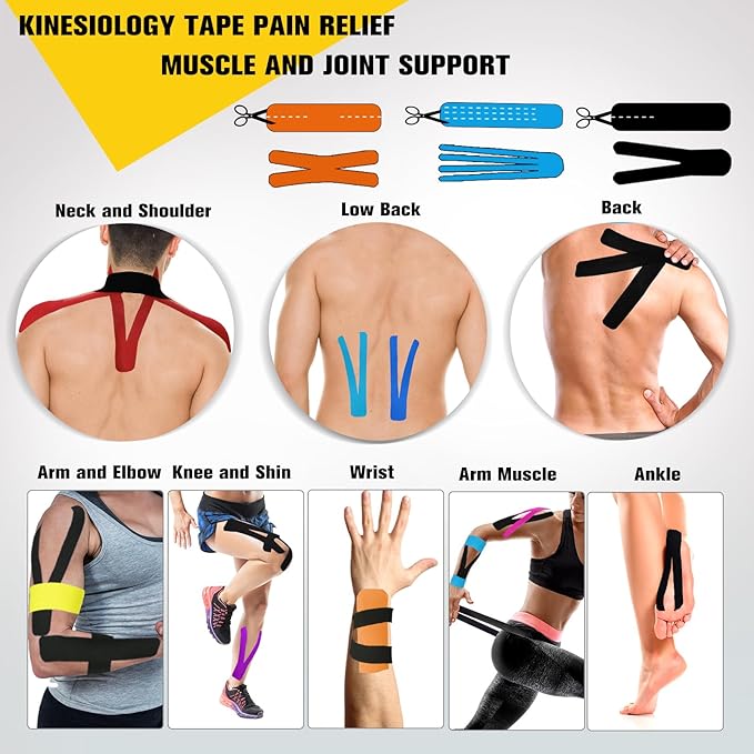 Pro Synthetic Kinesiology Tape 2 Rolls, Athletic Sports Tape for Muscle Joint Support, Pain Relief for Knee Elbow Wrist Ankle, 2 in x 16.4 Ft, Light Blue