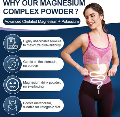 Magnesium Powder Supplement with Glycinate, Citrate, Malate, Magnesium Complex with L-Theanine & Vitamin B6 for Muscle, Heart & Brain, Vegan, Non GMO, 10.58 oz (100 Servings), Lemon Orange Flavor