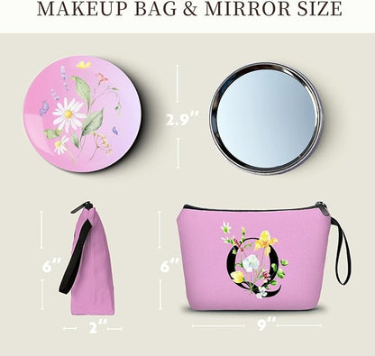 SEAMOON Birthday Thank You Appreciation Monogrammed Gifts for Mom Aunt Teacher Sister Friend Coworkers Bride Bridesmaid Makeup Cosmetic Bag with Mirror Mothers Day Christmas Graduation Q