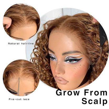 Highlight Ombre Glueless Curly Wig Synthetic Lace Front Wig Pre-Plucekd Wear And Go 13x6 Afro Kinky Blonde Wig With Layer
