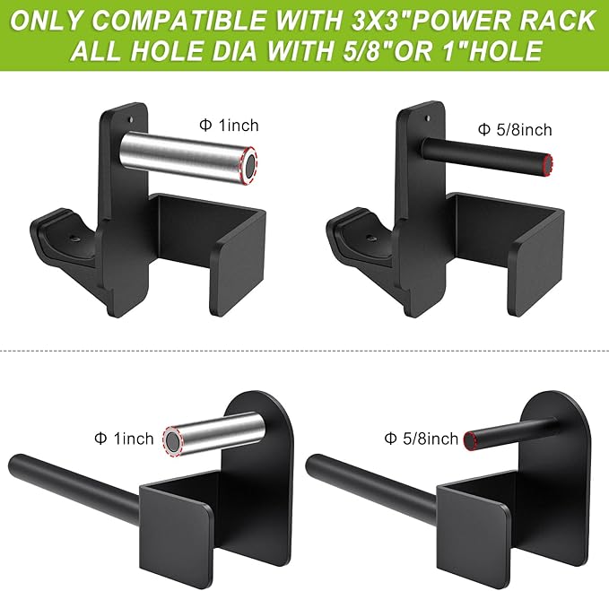 Kipika J-Hooks and Weight Plate Holder Set for 2" x 2" and 3" x 3" Power Rack - Squat Rack Attachments for Strength Training and Weight Storage - Fit Standard 1-inch and Olympic 2-inch weight plates