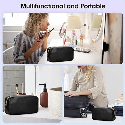 Wandering Nature Makeup Bag for Purse Cosmetic Bags for Women Make Up Organizer Travel Pouch Pencil Case with Slip-in Pockets Vegan Leather,Patent Pending
