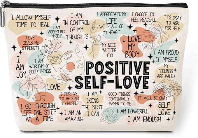 Positive Affirmations Makeup Bag Self Love Gifts Mental Health Inspirational Gifts for Female Sister Girl Friend Colleagues Coworker Birthday Friendship Mothers Day Nurse Day Travel Toiletry Bag