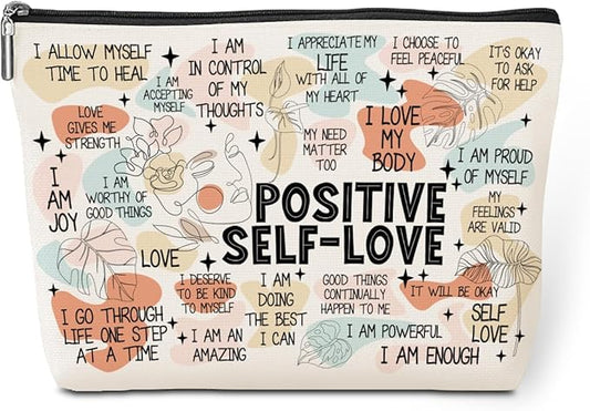 Positive Affirmations Makeup Bag Self Love Gifts Mental Health Inspirational Gifts for Female Sister Girl Friend Colleagues Coworker Birthday Friendship Mothers Day Nurse Day Travel Toiletry Bag