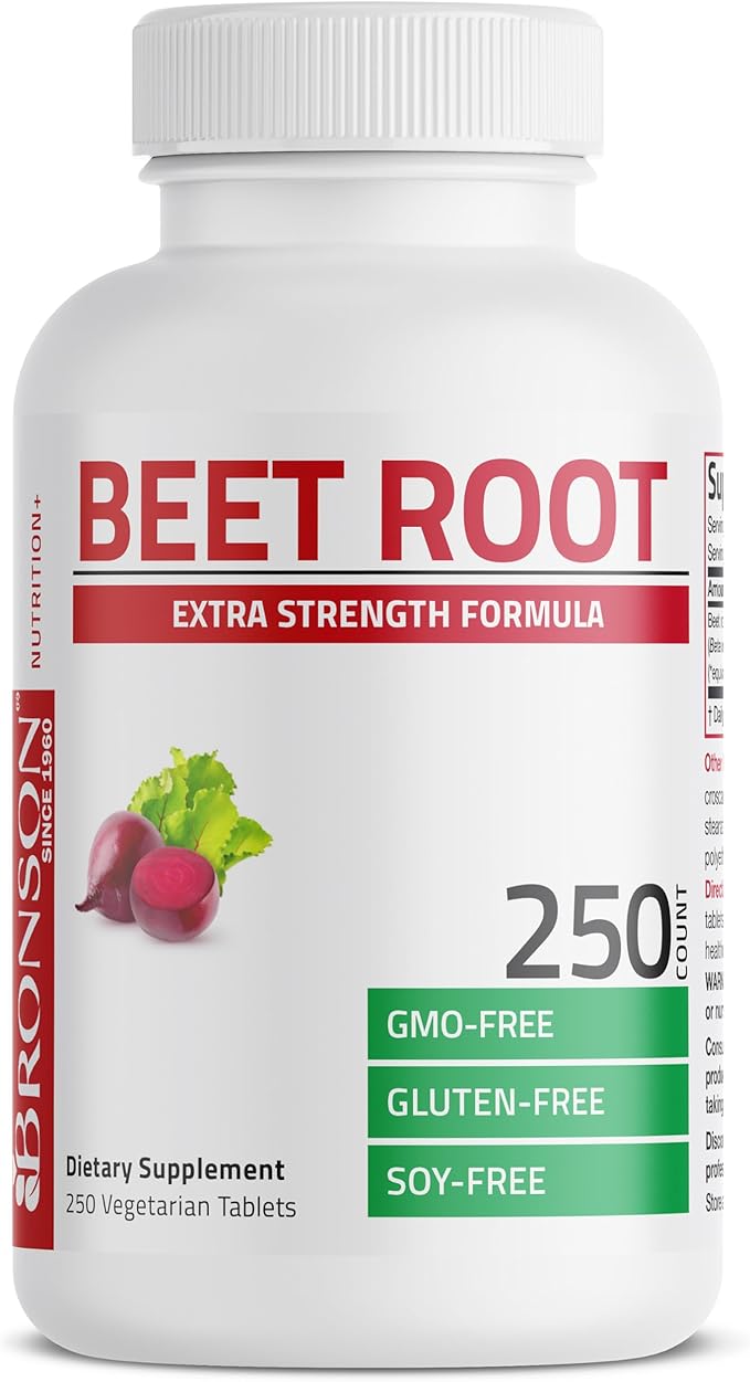 Bronson Beet Root Extra Strength (Equivalent to 2000mg Beet Root per Serving from 500mg 4:1 Extract), Non-GMO, 250 Vegetarian Tablets