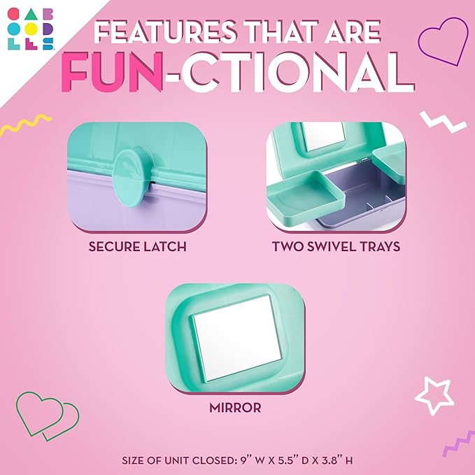 Caboodles Pretty in Petite Makeup Box, Hard Plastic Organizer Box, 2 Swivel Trays, Fashion Mirror, Secure Latch for Safe Travel