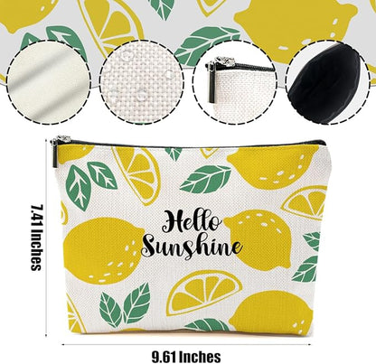 Lemon Makeup Bag Inspirational Cosmetic Bag Sunshine Gifts for Women Girls Friend Niece Daughter Lemon Themed Gifts Travel Organizer Zipper Pouch Graduation Birthday Friendship Gifts