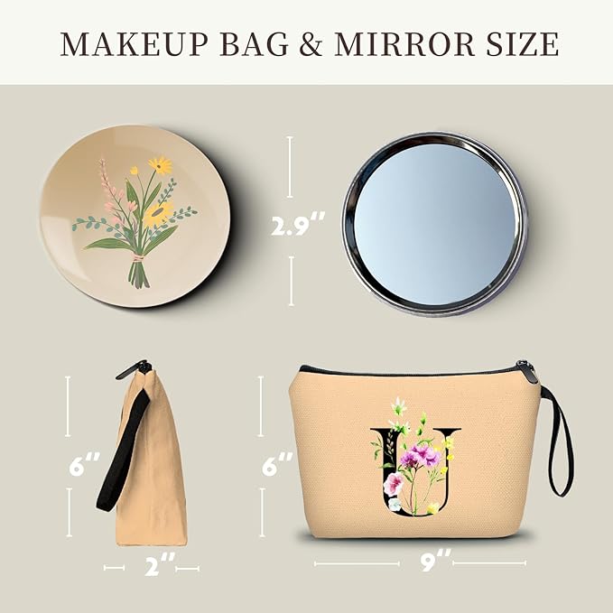 SEAMOON Birthday Thank You Appreciation Monogrammed Gifts for Mom Aunt Teacher Sister Friend Coworkers Bride Bridesmaid Makeup Cosmetic Bag with Mirror Mothers Day Christmas Graduation U