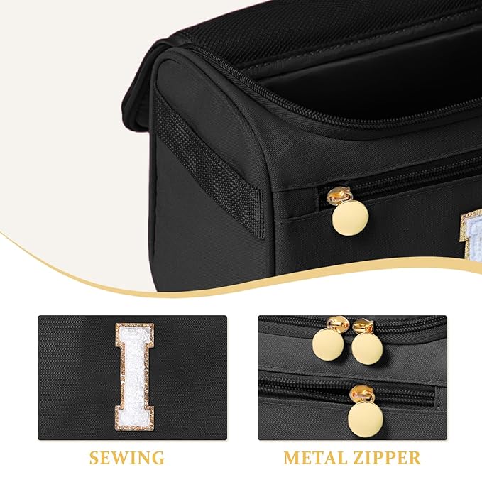 COSHAYSOO Summer Birthday Gifts for Women Her Beach Vacation Gift Ideas Personalized Travel Size Toiletries Organizer, Large Hanging Toiletry Bag Skincare Case Waterproof Traveling Black Letter I