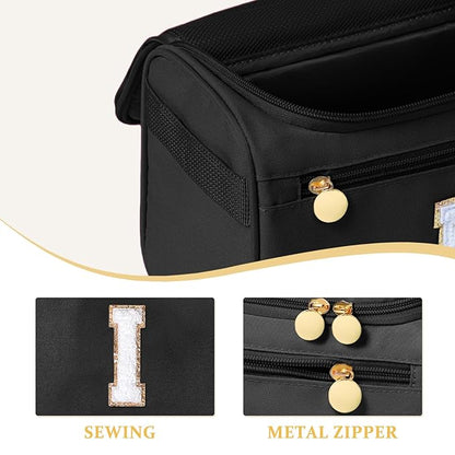 COSHAYSOO Summer Birthday Gifts for Women Her Beach Vacation Gift Ideas Personalized Travel Size Toiletries Organizer, Large Hanging Toiletry Bag Skincare Case Waterproof Traveling Black Letter I