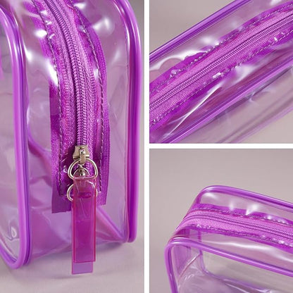 Clear Plastic Violet Zippered Toiletry Carry Pouch TSA Approved Toiletry Bag Portable Cosmetic Makeup Bag for Vacation, Bathroom and Organizing (Violet 3Pcs, Small)