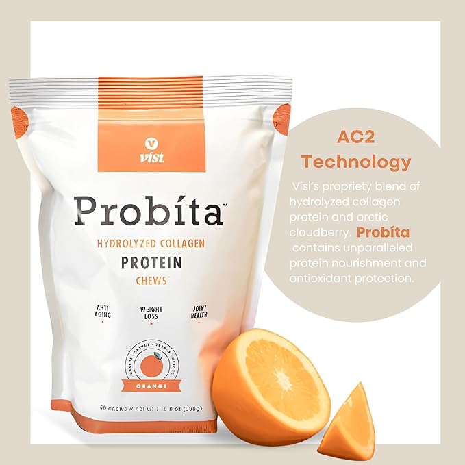 VISI Probita Hydrolyzed Collagen Protein Chews - 60 Chews - Non GMO (Orange)