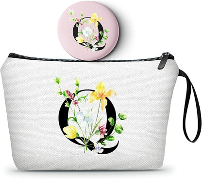 SEAMOON Women Birthday Unique Initial Funny Gifts for Teenage Girl Sister Friends Bridesmaid Personalized Travel Make up Cosmetic Bag with Mirror Valentines Mothers Day Christmas Graduation Q