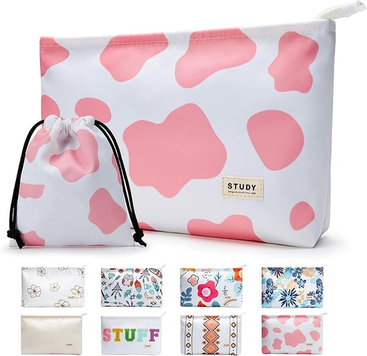 WLLWOO WLLWOO 2pcs Travel Make Up Bags-Cosmetic Bag Nylon Waterproof Large Wide Zipper Coin Purse Travel Toiletry Small Makeup Pouch For Women