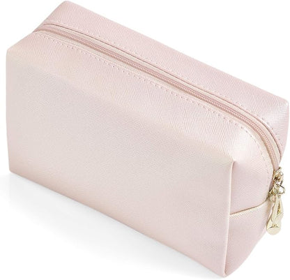 PU Leather Cosmetic Bag for Women Minimalism Makeup Bag for Daily Use Portable Storage Purse Small Neat Cosmetic Pouch Water-resistant Toiletry Bag for Travel (Light Pink)