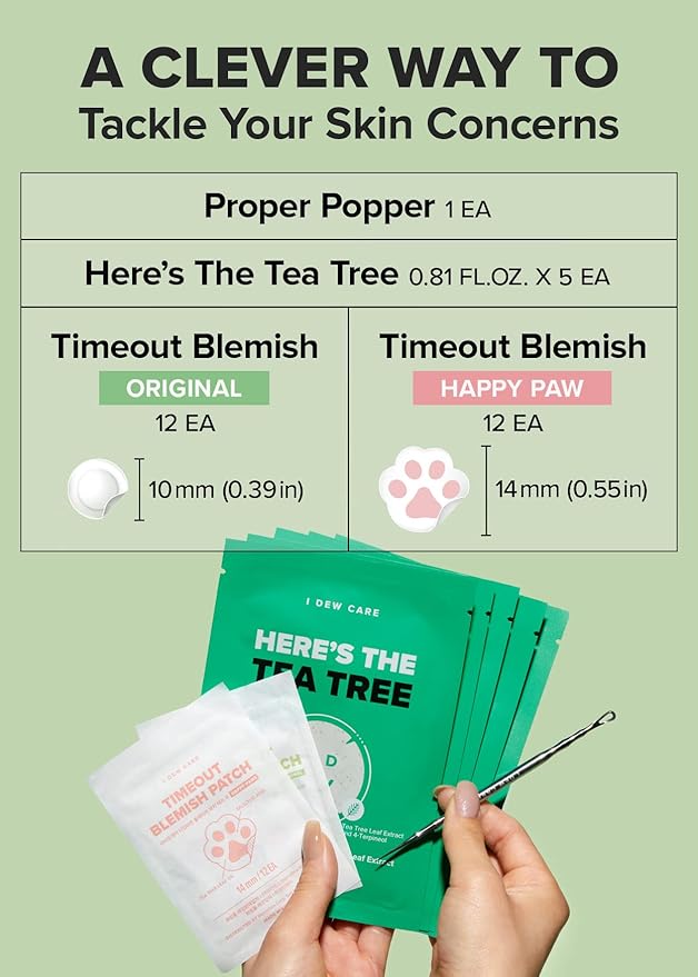 I DEW CARE Blemish Skincare Set - Ready Aim Clear | Face Mask & Acne Patch & Pimple Popper Tool, with Tea Tree Oil, Soothing & Hydrating, Treatment, Oily & Sensitive Skin