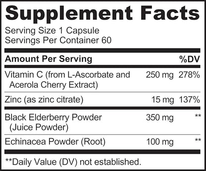 NATURELO Immune Support – Vitamin C, Elderberry, Zinc, Echinacea – Natural Immunity Boost w/Antioxidant, Herbal & Mineral Defense - Twin Pack - 120 Vegan Capsules
