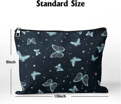 Cafl Beautiful Butterfly Makeup Bag Cute Butterfly Zipper Pouch Cosmetic Pouch Large Travel Linen Make Up Organizer for Purse for Girls Women 10×8Inch