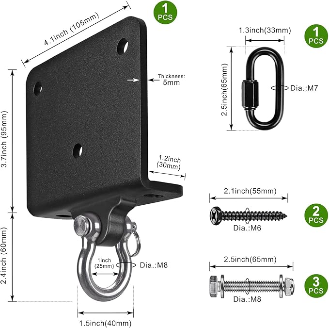 Kipika Punching Bag Hanger - Heavy Bracket 180° Swivel I-Beam Mount with Ceiling Installation Thick Hardware, Hooks for Boxing, Aerial Yoga, and Home Gym