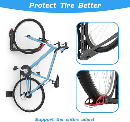 BIKEPAL No Lifting Wall Mount Swivel Bike Rack, Wall Bike Hangers for Garage Space Saving Vertical Bike Storage(4 Pack)