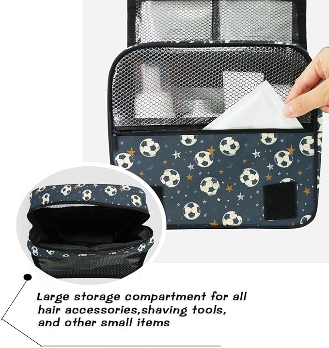 senya Hanging Travel Toiletry Bag Kit Boys Makeup Case Cosmetics Organizer for Men Women (-326- Football)