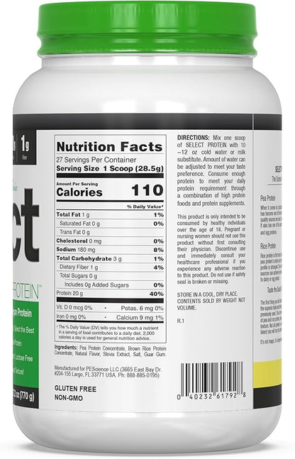 PEScience Select Vegan Plant Based Protein Powder, Pumpkin Pie, 27 Serving, Premium Pea and Brown Rice Blend
