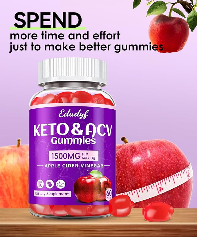 Keto ACV Gummies with B12 B6 – 1500 mg Apple Cider Vinegar Supplement with Pomegranate and Beet Juice, Vegan & Gluten-Free, 180 Gummies for Men & Women