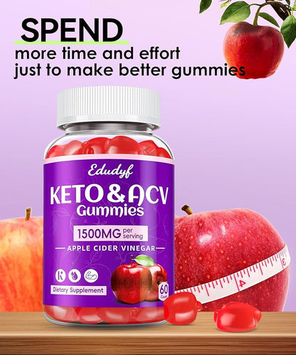 Keto ACV Gummies with B12 B6 – 1500 mg Apple Cider Vinegar Supplement with Pomegranate and Beet Juice, Vegan & Gluten-Free, 180 Gummies for Men & Women
