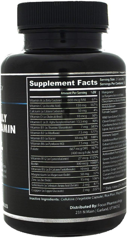 Women's Daily Super Multi-Vitamin for Women - 60 Ct Blend of Vitamins, Minerals, Plus Herbs for Energy, Focus, and Womens Health