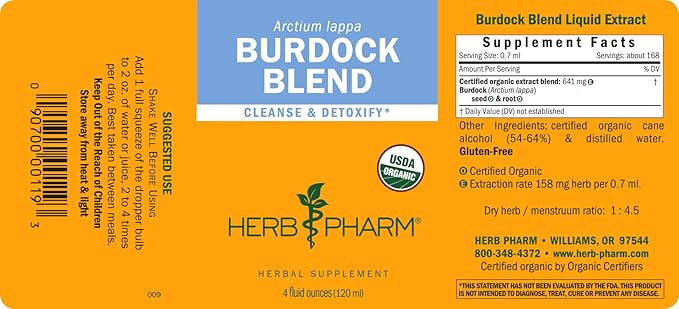 Herb Pharm Burdock Blend Liquid Extract to Support Cleansing & Detoxifying - 4 Ounce