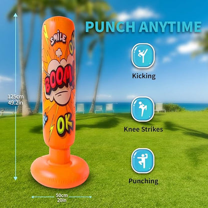 Baiao Punching Bag, Inflatable Kids Boxing Bag for Kids 3-12, Boxing Equipment for Child and Adults, Christmas, Birthday Gifts, Punching Bag Practice Karate, Taekwondo
