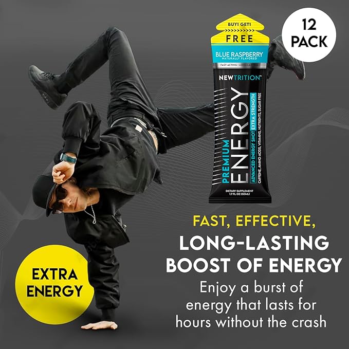 NewTrition Extra Strength Energy Shots, Caffeine Energy Shots with Vitamin B & Amino Acids, Sugar-Free Vitamin Energy Shot, 1.7 fl oz, Mixed Flavors, 12 Count