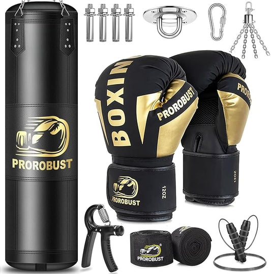 Prorobust Punching Bag for Adults, Red 4ft Oxford Heavy Boxing Bag Set with 12 oz Gloves for MMA Kickboxing Boxing Karate Home Gym Training (Unfilled)