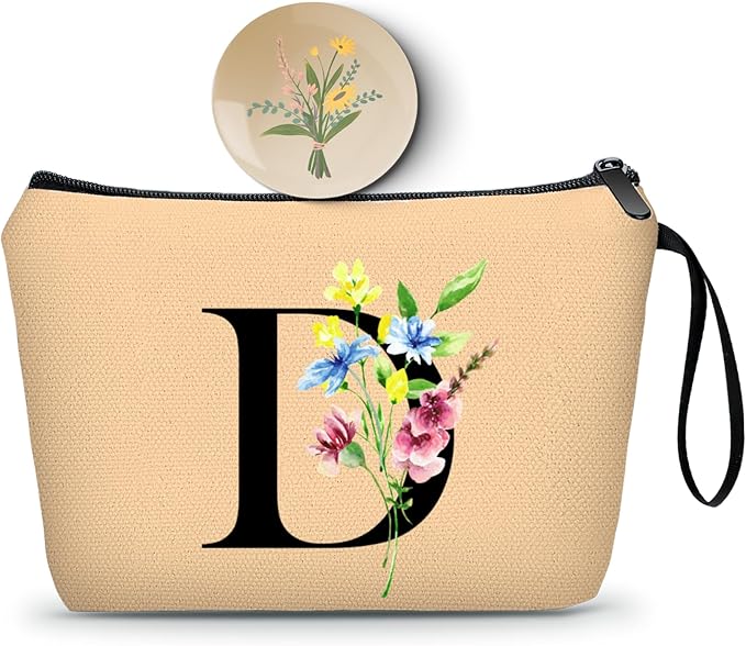 SEAMOON Women Birthday Maid of Honor Monogrammed Gifts for Bride Bridesmaid Sister Friend Her Teacher Makeup Cosmetic Bag with Mirror Mothers Day Christmas Graduation D