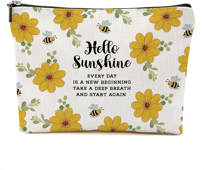Sunshine Gifts for Women Makeup Bag Inspirational Cosmetic Bag Motivational Gifts for Women Girls Friend Niece Daughter Travel Organizer Zipper Pouch Graduation Birthday Friendship Gifts