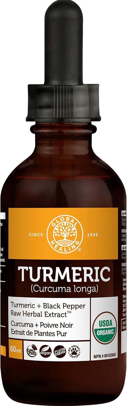 Global Healing Organic Turmeric Curcumin Supplement with Black Pepper Extract Liquid Drops to Support Joint Mobility Relief and Digestive Health Multi Turmeric Supplement- 2 Fl Oz