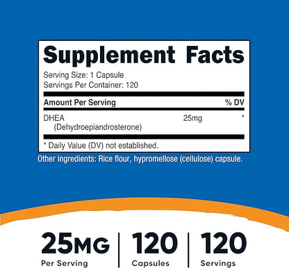 Nutricost DHEA 25mg, 120 Capsules - Gluten Free, Soy Free, Non-GMO, Supplement