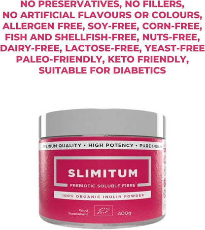 SLIMITUM Organic Inulin Powder (Agave) - 01 Pack Inulin Prebiotic Fiber for Colon and Gut Health, Premium Quality, Intestinal Support - 400g