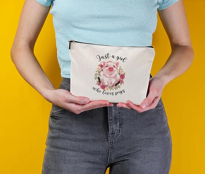 Pig Gift for Girls Women, Pig Lover Gift Makeup Bag, Pig Print Stuff, Funny Birthday Christmas Gift for Sister Girl Best Friend, Just A Girl Who Loves Pigs(Pig), as the pictures shown