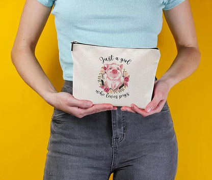 Pig Gift for Girls Women, Pig Lover Gift Makeup Bag, Pig Print Stuff, Funny Birthday Christmas Gift for Sister Girl Best Friend, Just A Girl Who Loves Pigs(Pig), as the pictures shown