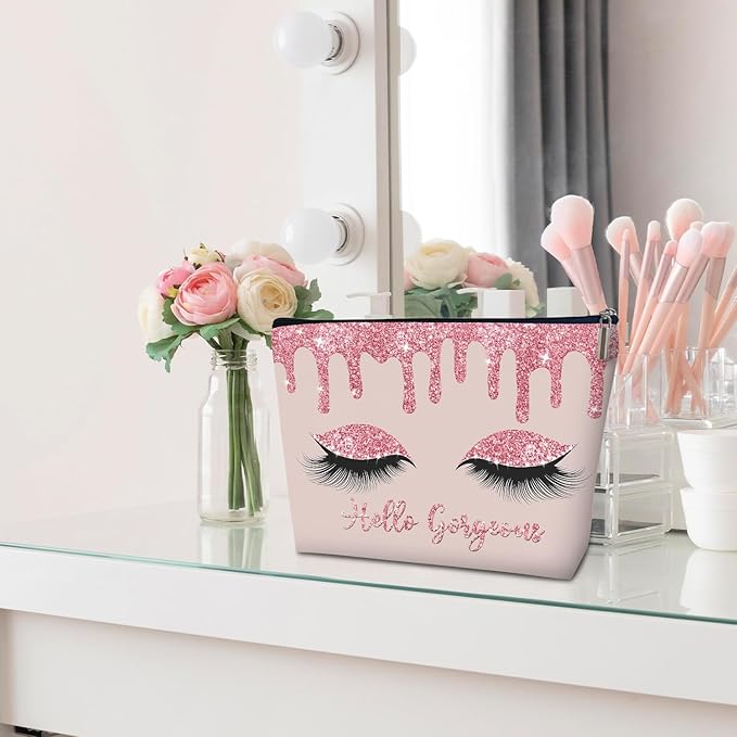 Makeup Bag - Hello Gorgeous, Inspirational Gift for Her, Women, Girl, Sister, Friend, Mom, Coworker, Glitters Eyeshadows Makeup Bag Purse, Toiletry Makeup Bag Pouch Travel Accessories -14